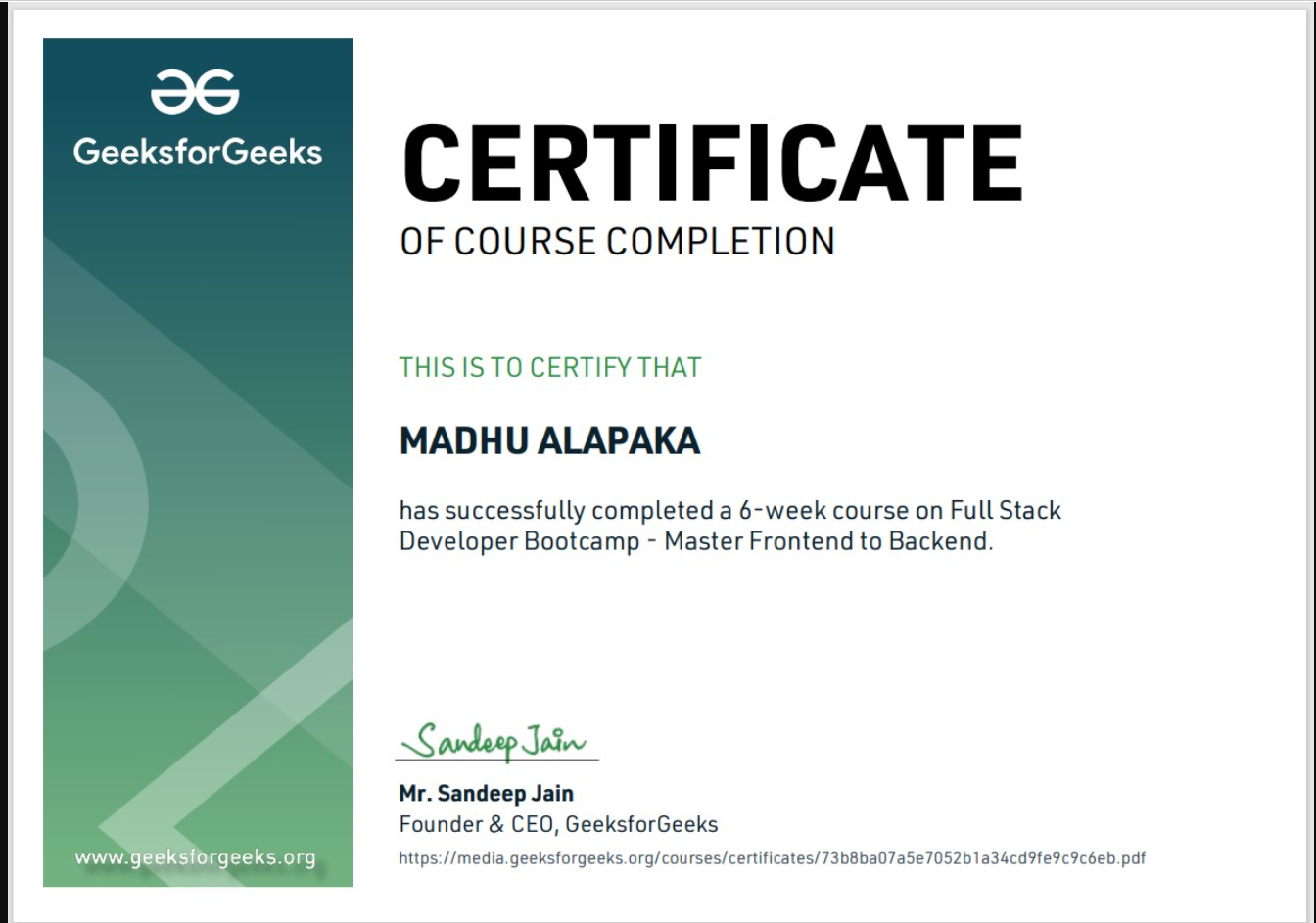 GeeksforGeeks Certificate